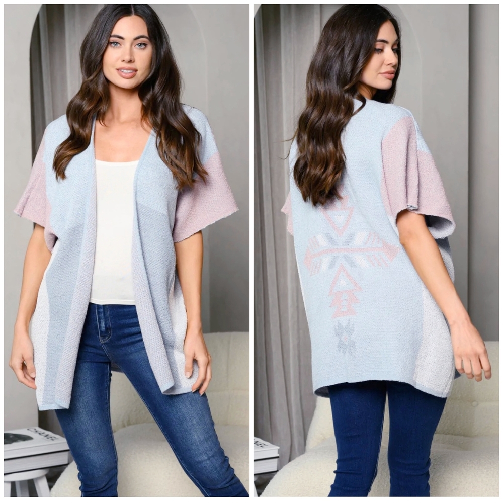 VERY J Boho Chic Periwinkle Knitted Relaxed Kimono Cardigan - Picture 4 of 6